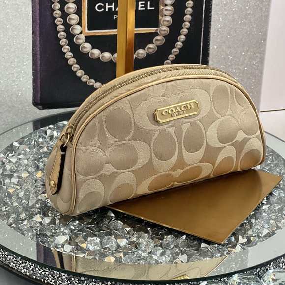 Coach Limited Edition Gold Signature Beige Cosmetic Bag - Picture 1 of 9